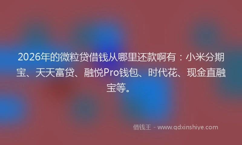 2026年的微粒贷借钱从哪里还款啊有：小米分期宝、天天富贷、融悦Pro钱包、时代花、现金直融宝等。