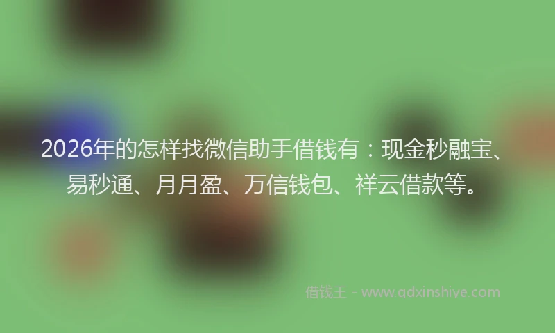 2026年的怎样找微信助手借钱有：现金秒融宝、易秒通、月月盈、万信钱包、祥云借款等。