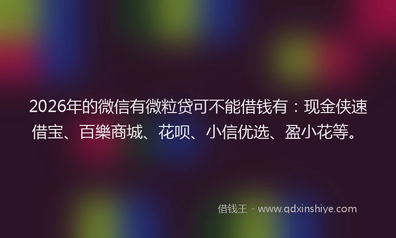 2026年的微信有微粒贷可不能借钱有：现金侠速借宝、百樂商城、花呗、小信优选、盈小花等。