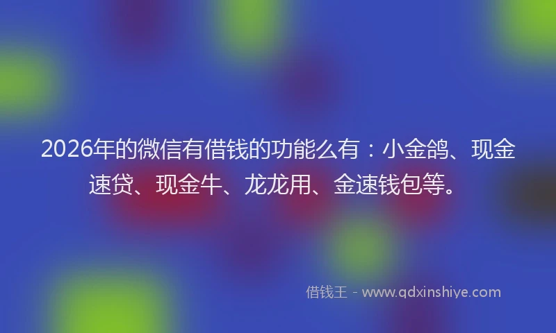 2026年的微信有借钱的功能么有：小金鸽、现金速贷、现金牛、龙龙用、金速钱包等。