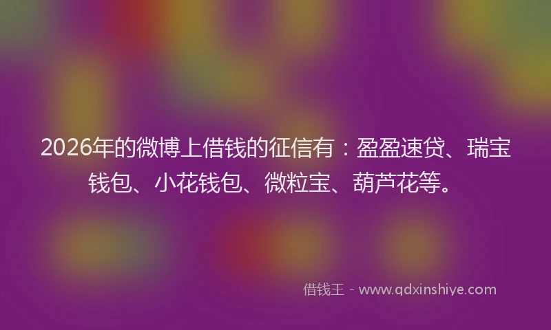 2026年的微博上借钱的征信有：盈盈速贷、瑞宝钱包、小花钱包、微粒宝、葫芦花等。