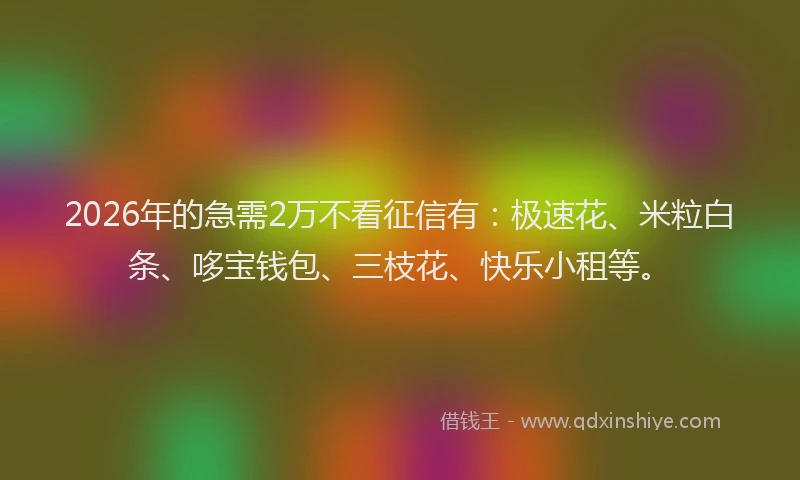 2026年的急需2万不看征信有：极速花、米粒白条、哆宝钱包、三枝花、快乐小租等。