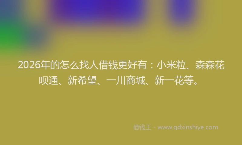 2026年的怎么找人借钱更好有：小米粒、森森花呗通、新希望、一川商城、新一花等。