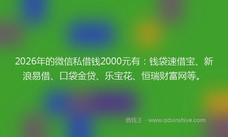 2026年的微信私借钱2000元有：钱袋速借宝、新浪易借、口袋金贷、乐宝花、恒瑞财富网等。