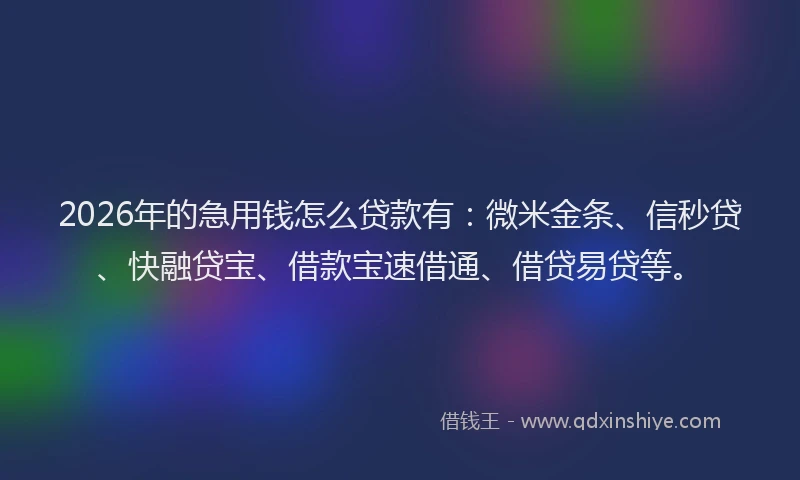 2026年的急用钱怎么贷款有:微米金条、信秒贷、快融贷宝、借款宝速借通、借贷易贷等。