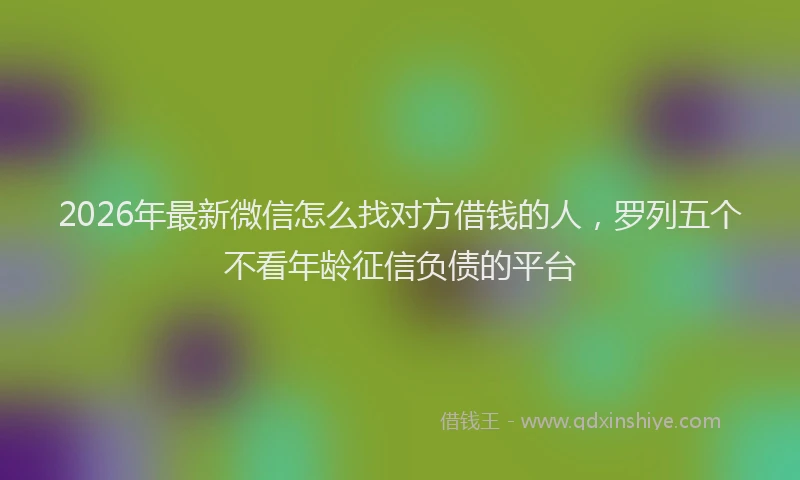 2026年最新微信怎么找对方借钱的人，罗列五个不看年龄征信负债的平台