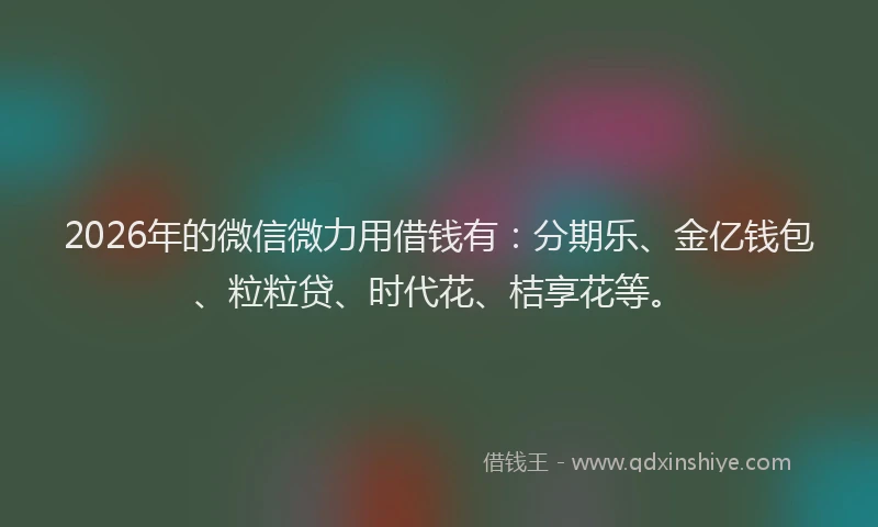 2026年的微信微力用借钱有：分期乐、金亿钱包、粒粒贷、时代花、桔享花等。