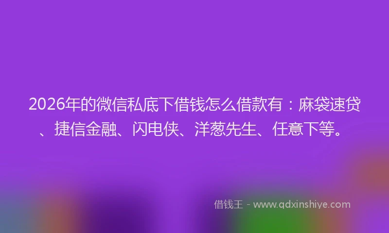 2026年的微信私底下借钱怎么借款有：麻袋速贷、捷信金融、闪电侠、洋葱先生、任意下等。