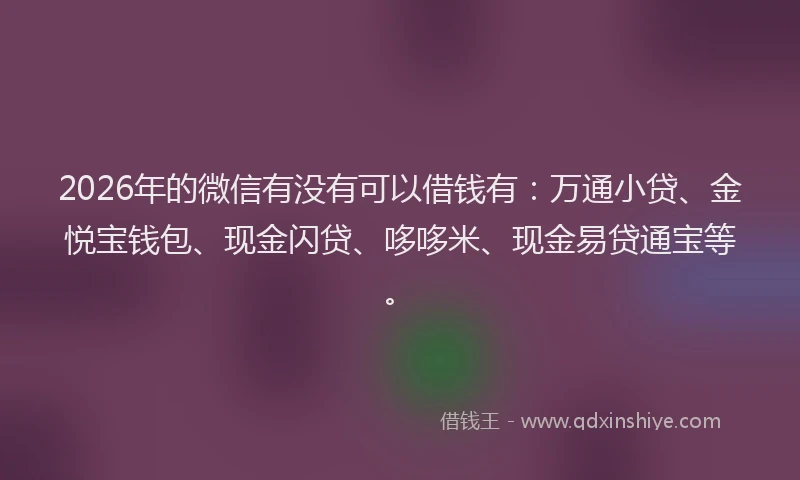 2026年的微信有没有可以借钱有：万通小贷、金悦宝钱包、现金闪贷、哆哆米、现金易贷通宝等。