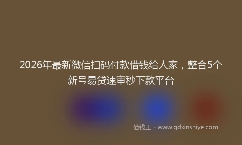 2026年最新微信扫码付款借钱给人家，整合5个新号易贷速审秒下款平台