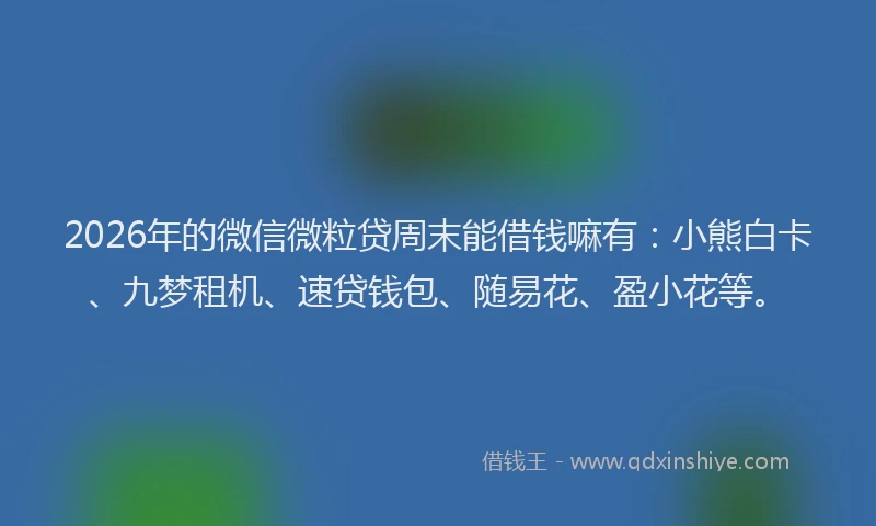 2026年的微信微粒贷周末能借钱嘛有：小熊白卡、九梦租机、速贷钱包、随易花、盈小花等。