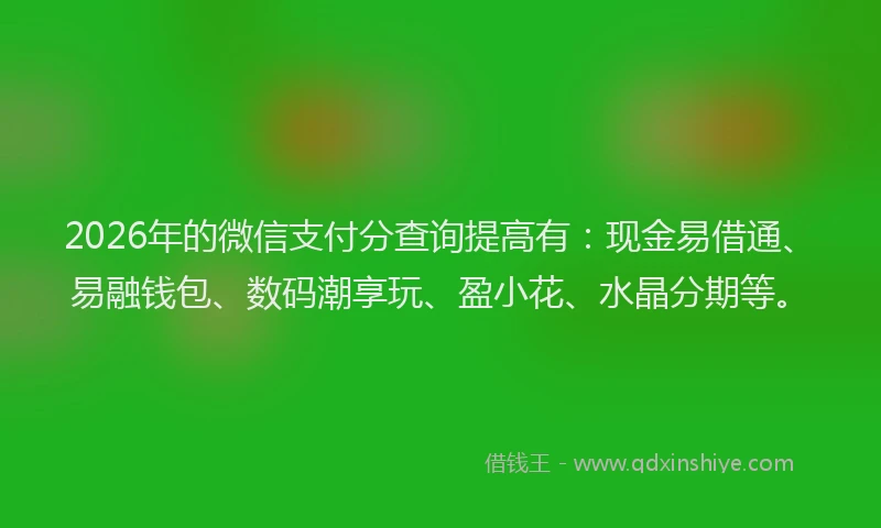 2026年的微信支付分查询提高有：现金易借通、易融钱包、数码潮享玩、盈小花、水晶分期等。