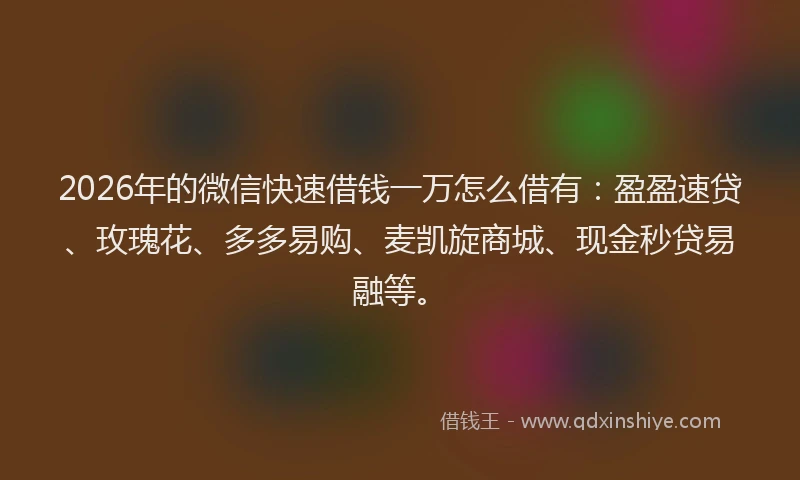 2026年的微信快速借钱一万怎么借有：盈盈速贷、玫瑰花、多多易购、麦凯旋商城、现金秒贷易融等。