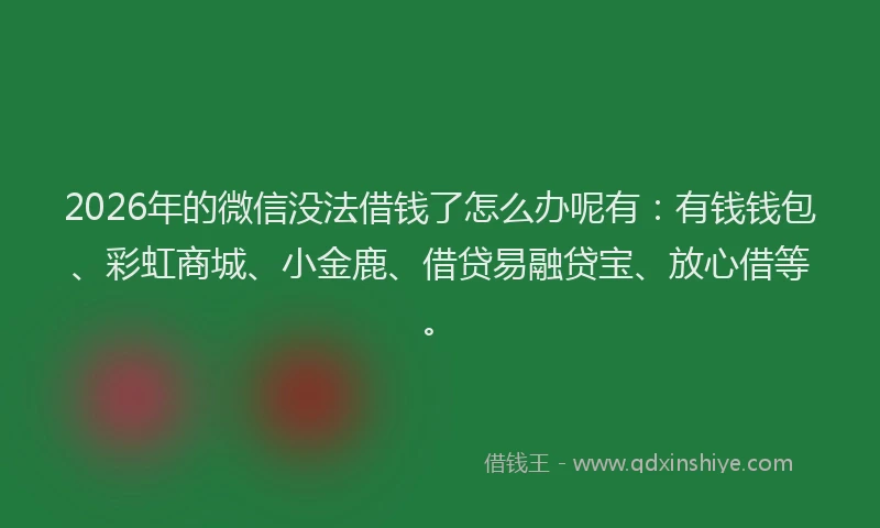 2026年的微信没法借钱了怎么办呢有：有钱钱包、彩虹商城、小金鹿、借贷易融贷宝、放心借等。
