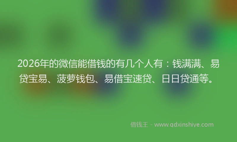 2026年的微信能借钱的有几个人有：钱满满、易贷宝易、菠萝钱包、易借宝速贷、日日贷通等。