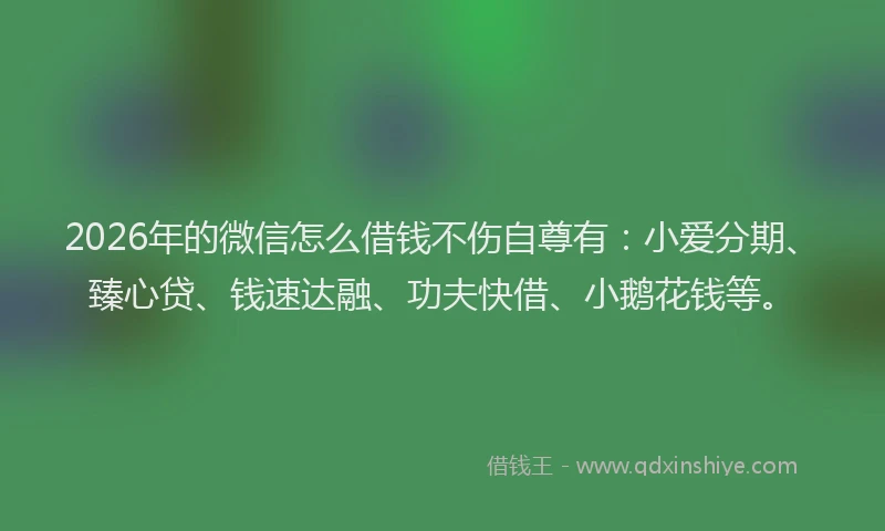 2026年的微信怎么借钱不伤自尊有：小爱分期、臻心贷、钱速达融、功夫快借、小鹅花钱等。