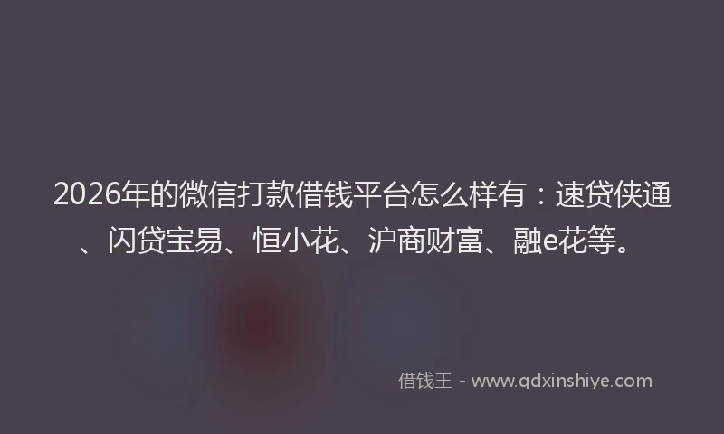 2026年的微信打款借钱平台怎么样有：速贷侠通、闪贷宝易、恒小花、沪商财富、融e花等。