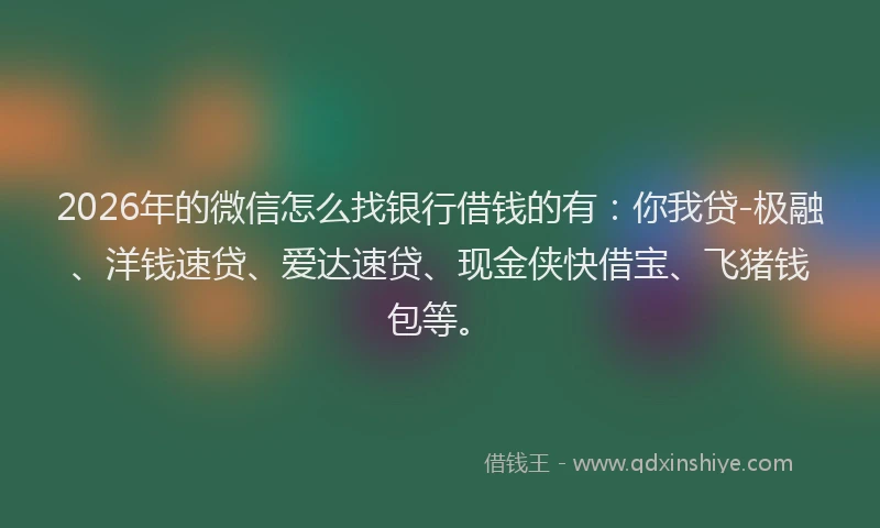 2026年的微信怎么找银行借钱的有：你我贷-极融、洋钱速贷、爱达速贷、现金侠快借宝、飞猪钱包等。