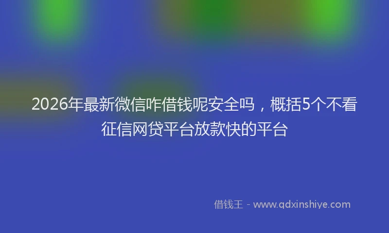 2026年最新微信咋借钱呢安全吗，概括5个不看征信网贷平台放款快的平台