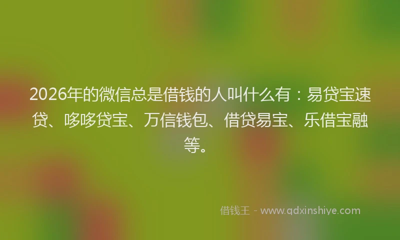 2026年的微信总是借钱的人叫什么有：易贷宝速贷、哆哆贷宝、万信钱包、借贷易宝、乐借宝融等。