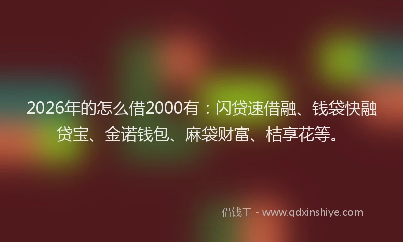 2026年的怎么借2000有：闪贷速借融、钱袋快融贷宝、金诺钱包、麻袋财富、桔享花等。