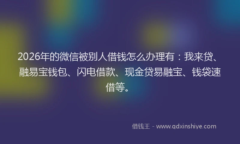 2026年的微信被别人借钱怎么办理有：我来贷、融易宝钱包、闪电借款、现金贷易融宝、钱袋速借等。