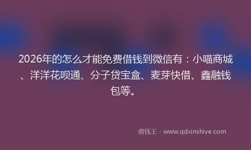 2026年的怎么才能免费借钱到微信有：小喵商城、洋洋花呗通、分子贷宝盒、麦芽快借、鑫融钱包等。