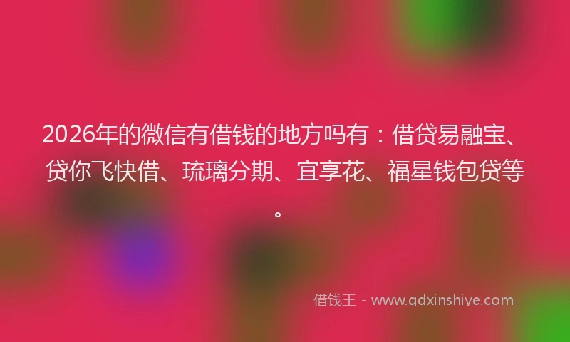 2026年的微信有借钱的地方吗有：借贷易融宝、贷你飞快借、琉璃分期、宜享花、福星钱包贷等。