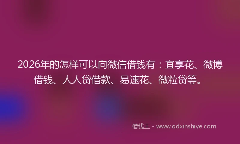 2026年的怎样可以向微信借钱有：宜享花、微博借钱、人人贷借款、易速花、微粒贷等。
