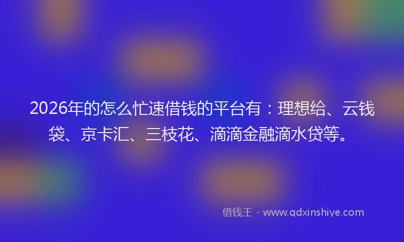 2026年的怎么忙速借钱的平台有:理想给、云钱袋、京卡汇、三枝花、滴滴金融滴水贷等。
