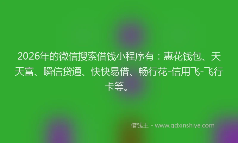 2026年的微信搜索借钱小程序有：惠花钱包、天天富、瞬信贷通、快快易借、畅行花-信用飞-飞行卡等。