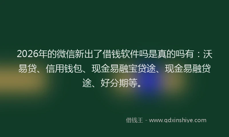 2026年的微信新出了借钱软件吗是真的吗有：沃易贷、信用钱包、现金易融宝贷途、现金易融贷途、好分期等。