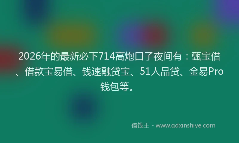 2026年的最新必下714高炮口子夜间有：甄宝借、借款宝易借、钱速融贷宝、51人品贷、金易Pro钱包等。