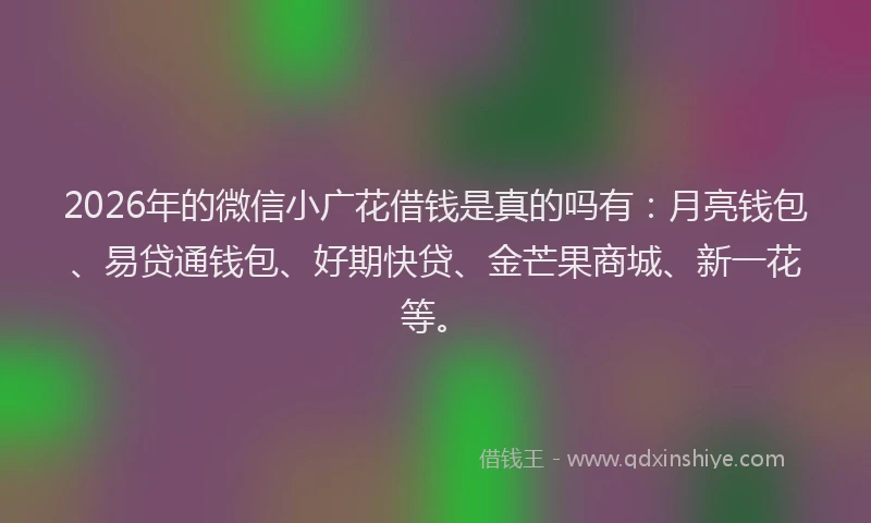 2026年的微信小广花借钱是真的吗有：月亮钱包、易贷通钱包、好期快贷、金芒果商城、新一花等。