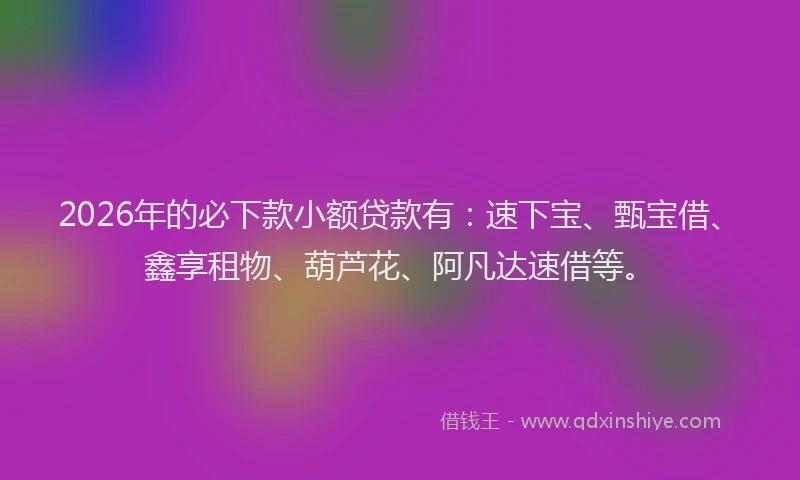 2026年的必下款小额贷款有：速下宝、甄宝借、鑫享租物、葫芦花、阿凡达速借等。