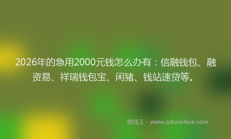 2026年的急用2000元钱怎么办有:信融钱包、融资易、祥瑞钱包宝、闲猪、钱站速贷等。
