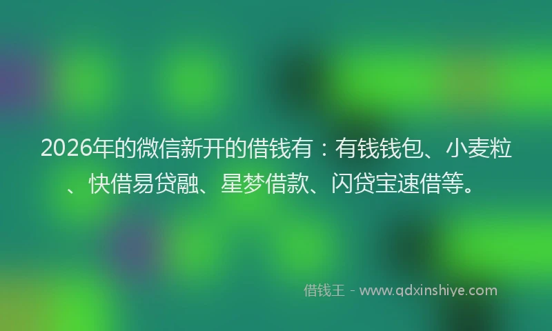 2026年的微信新开的借钱有：有钱钱包、小麦粒、快借易贷融、星梦借款、闪贷宝速借等。