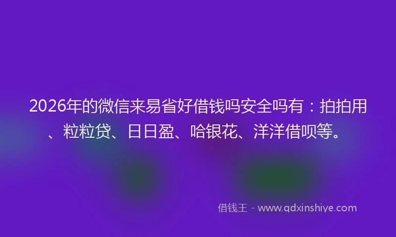 2026年的微信来易省好借钱吗安全吗有：拍拍用、粒粒贷、日日盈、哈银花、洋洋借呗等。