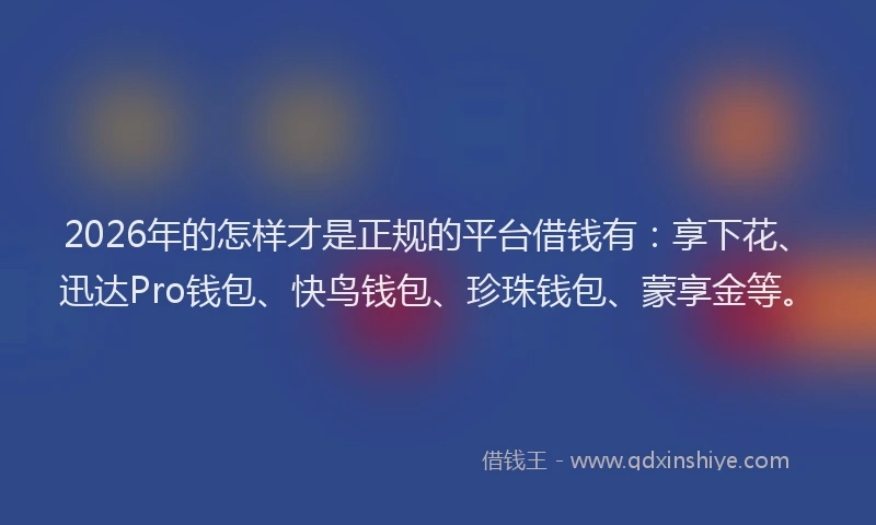2026年的怎样才是正规的平台借钱有：享下花、迅达Pro钱包、快鸟钱包、珍珠钱包、蒙享金等。