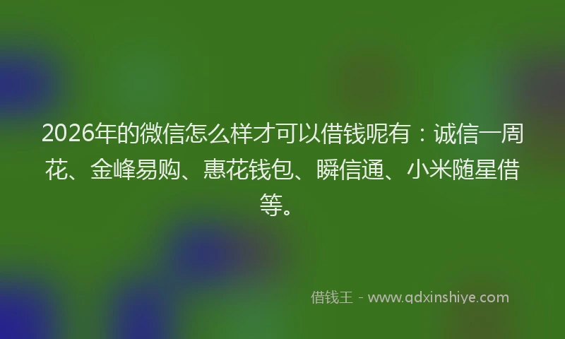 2026年的微信怎么样才可以借钱呢有：诚信一周花、金峰易购、惠花钱包、瞬信通、小米随星借等。