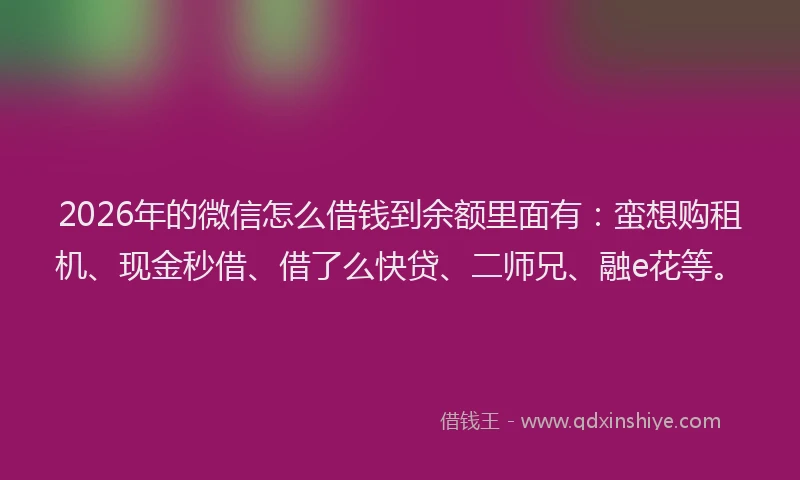 2026年的微信怎么借钱到余额里面有：蛮想购租机、现金秒借、借了么快贷、二师兄、融e花等。