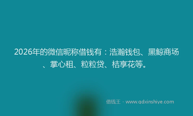 2026年的微信昵称借钱有：浩瀚钱包、黑鲸商场、掌心租、粒粒贷、桔享花等。
