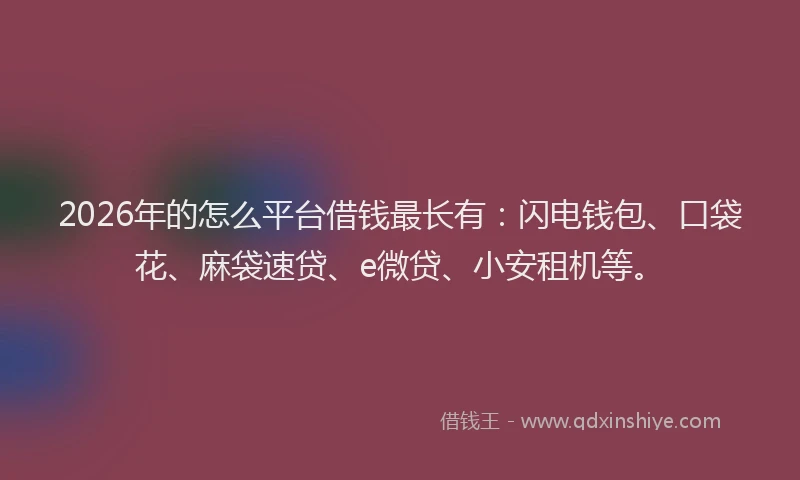 2026年的怎么平台借钱最长有:闪电钱包、口袋花、麻袋速贷、e微贷、小安租机等。