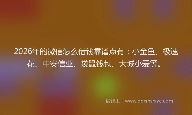2026年的微信怎么借钱靠谱点有：小金鱼、极速花、中安信业、袋鼠钱包、大城小爱等。