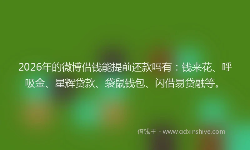 2026年的微博借钱能提前还款吗有：钱来花、呼吸金、星辉贷款、袋鼠钱包、闪借易贷融等。