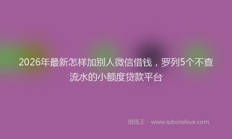 2026年最新怎样加别人微信借钱，罗列5个不查流水的小额度贷款平台