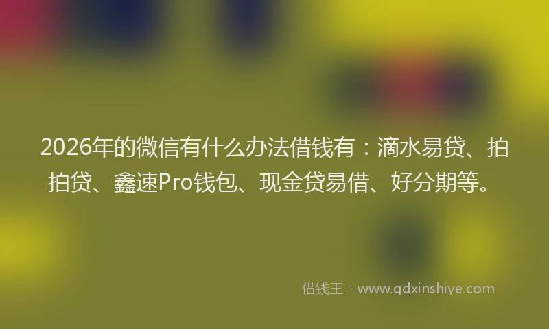 2026年的微信有什么办法借钱有：滴水易贷、拍拍贷、鑫速Pro钱包、现金贷易借、好分期等。