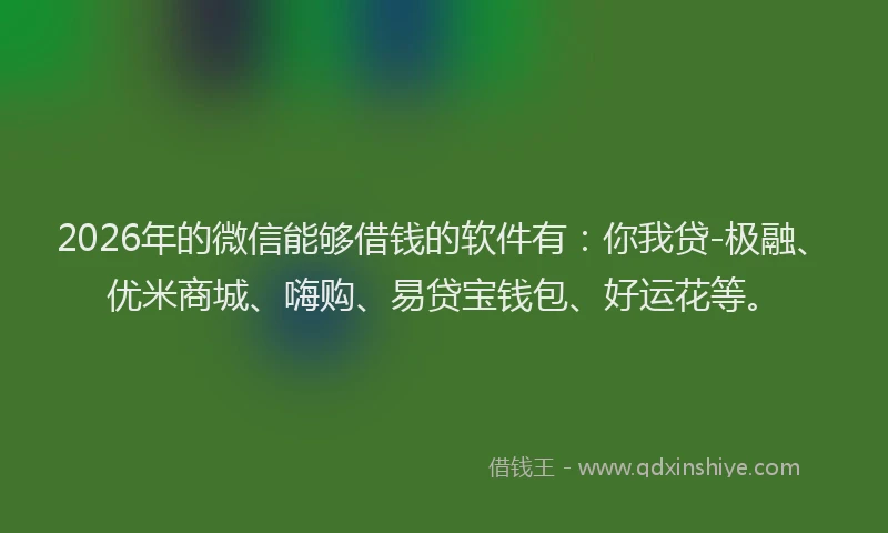 2026年的微信能够借钱的软件有：你我贷-极融、优米商城、嗨购、易贷宝钱包、好运花等。