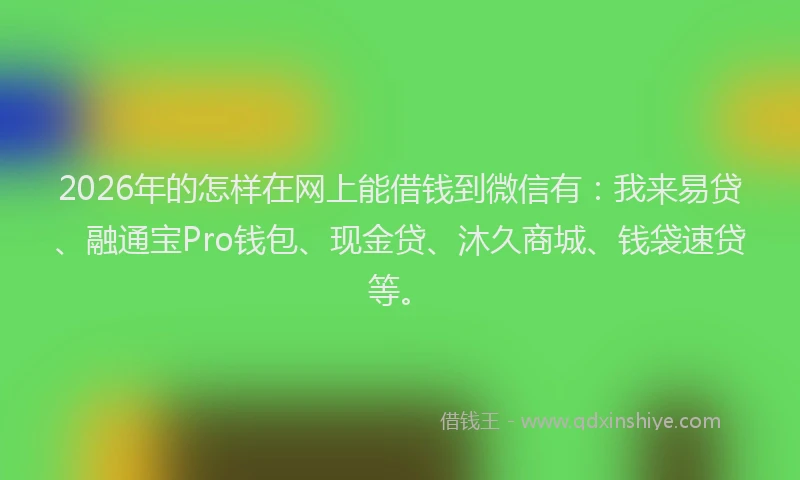 2026年的怎样在网上能借钱到微信有：我来易贷、融通宝Pro钱包、现金贷、沐久商城、钱袋速贷等。