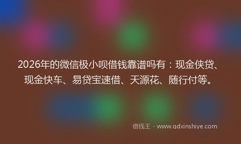 2026年的微信极小呗借钱靠谱吗有：现金侠贷、现金快车、易贷宝速借、天源花、随行付等。